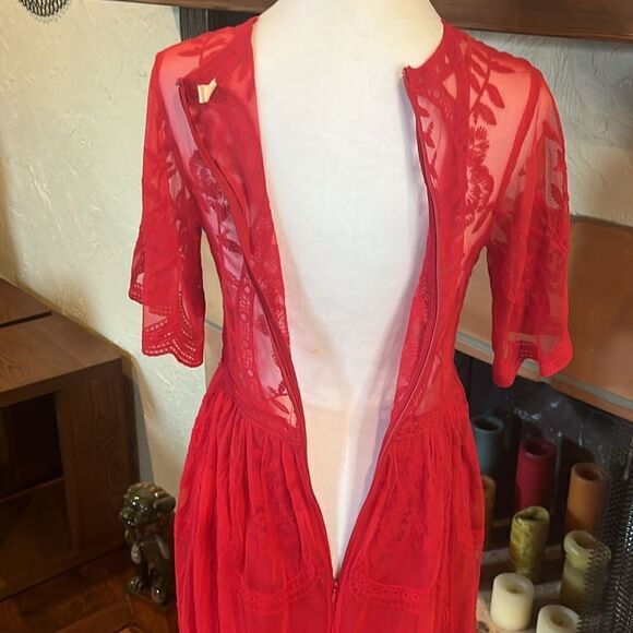 PinkBlush Red Lace Mesh Overlay Maternity Maxi Dress, size S - Picture 8 of 13